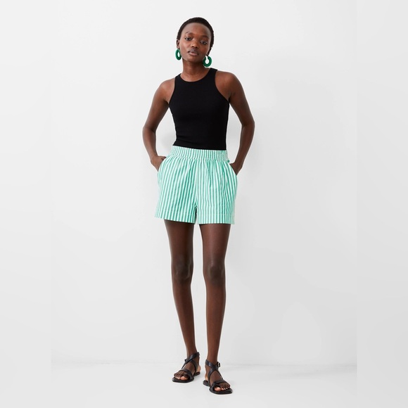 French Connection Stripe Shirting Shorts in Jelly Bean/Linen White - Picture 1 of 8